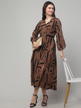 Alphabetic Print Slit Midi Dress