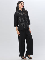 Black Self Design Co-Ord Set