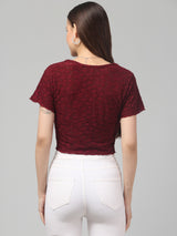 Maroon Self Design Crop Top