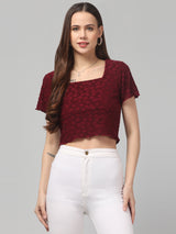 Maroon Self Design Crop Top