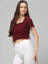 Maroon Self Design Crop Top
