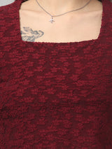 Maroon Self Design Crop Top