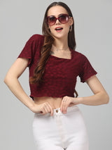 Maroon Self Design Crop Top