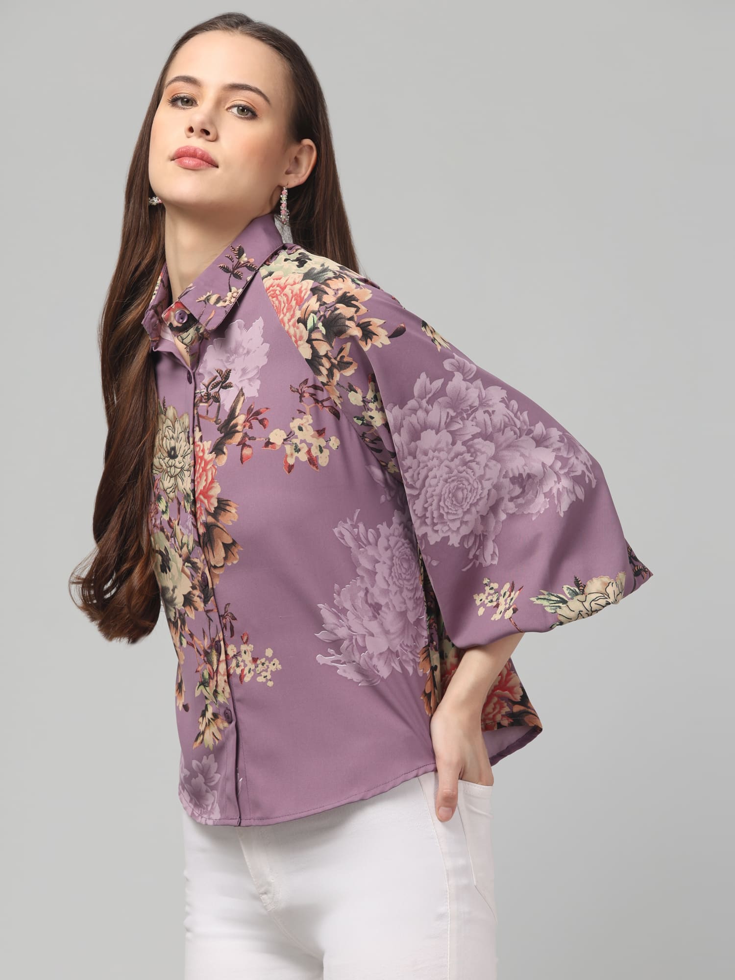 Floral Printed Butterfly Sleeve Top