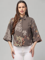 Floral Printed Butterfly Sleeve Top