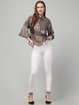 Floral Printed Butterfly Sleeve Top
