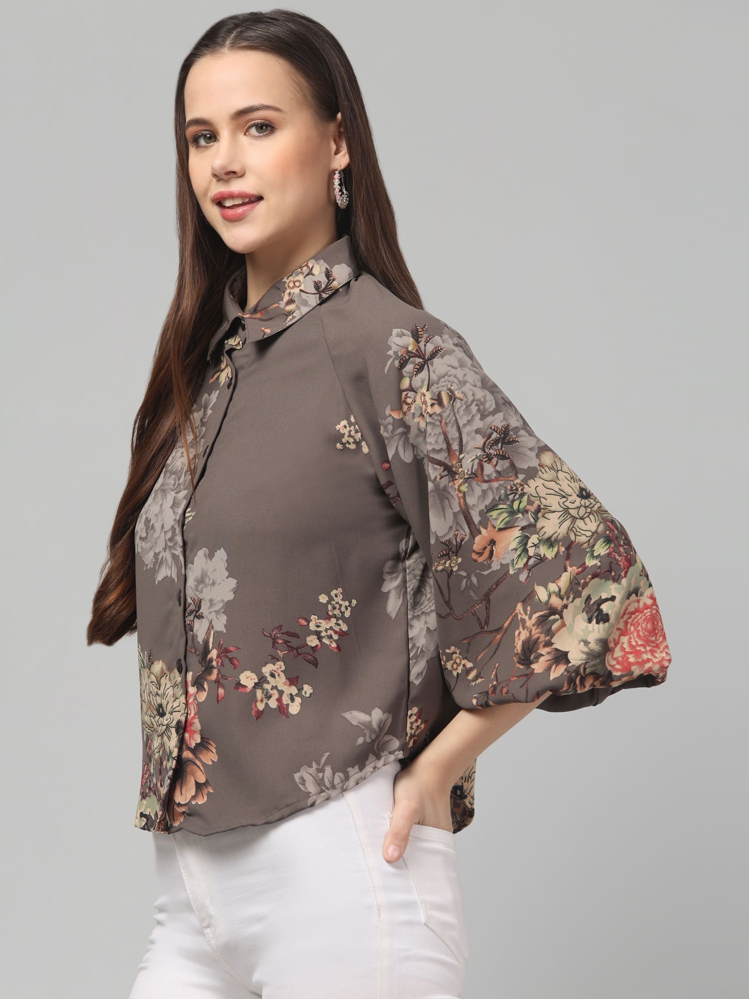 Floral Printed Butterfly Sleeve Top