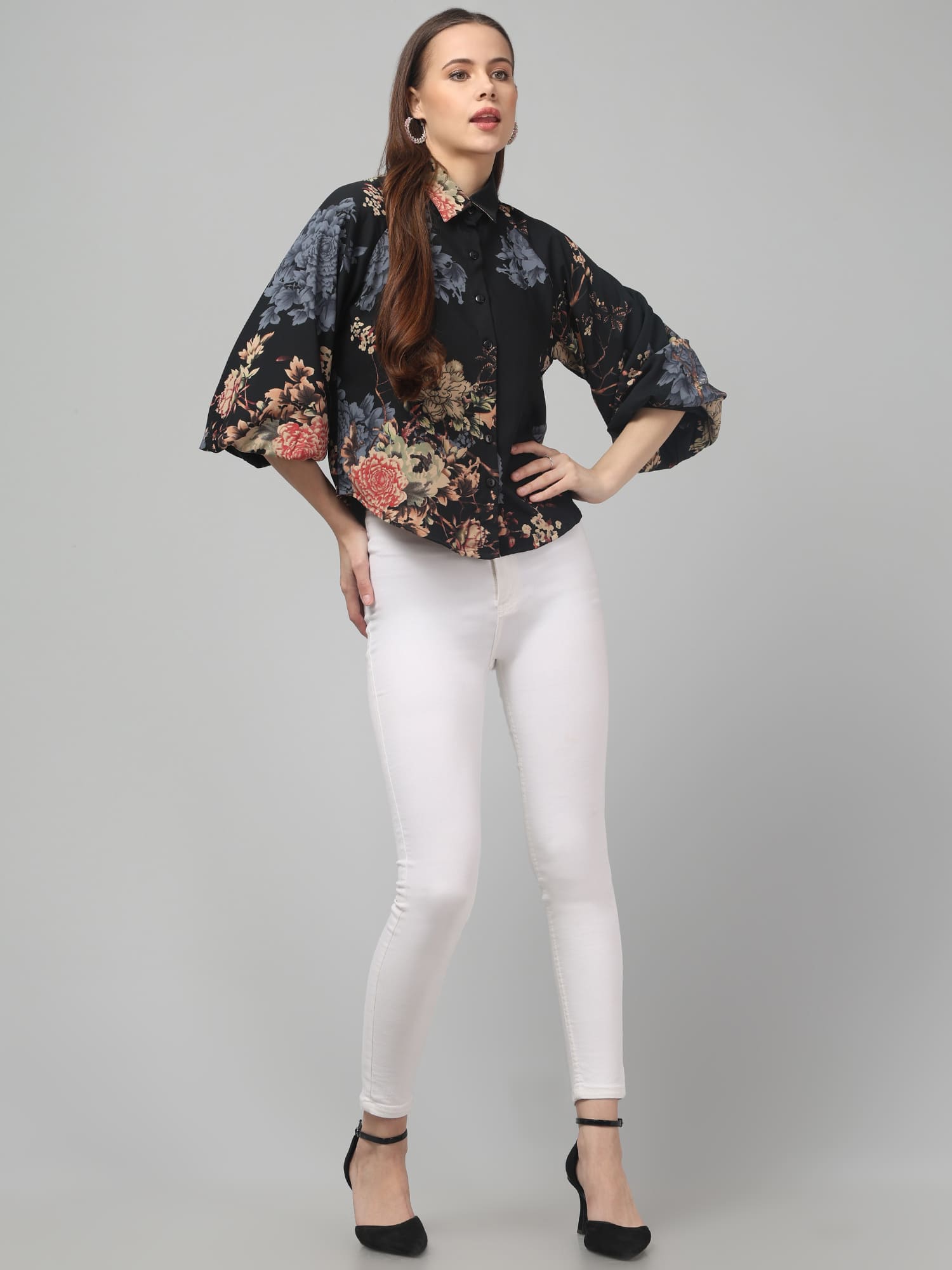 Floral Printed Butterfly Sleeve Top