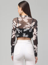 Black Floral Crop Top