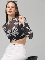 Black Floral Crop Top
