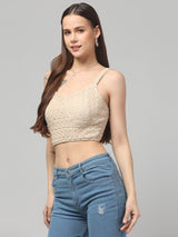 Beige Self Design Crop Top
