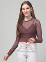 Mauve Full Sleeve Net Top
