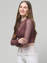 Mauve Full Sleeve Net Top