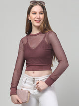 Mauve Full Sleeve Net Top