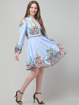 Sky-Blue Floral Dress For Women