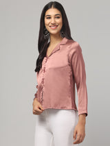 Beige Solid Satin Top