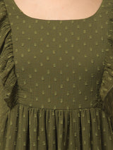 Olive Frilly Midi Dress