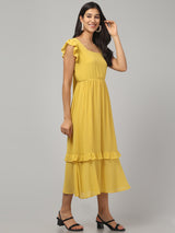 Yellow Frilly Midi Dress