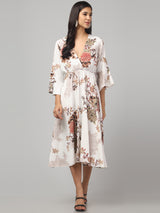 Multicolor Floral White Midi Dress