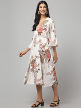 Multicolor Floral White Midi Dress