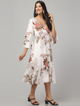 Multicolor Floral White Midi Dress