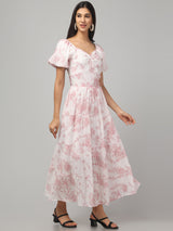 White Sweetheart Neck Floral Maxi Dress