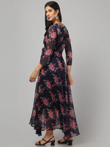 V Neck Multicolor Floral Maxi Dress