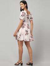 White Floral Design Midi Dress
