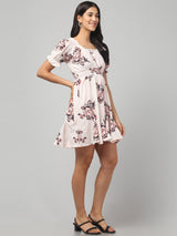 White Floral Design Midi Dress