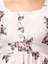White Floral Design Midi Dress