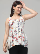 White Floral Tunic Top