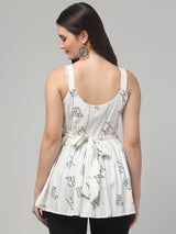 White Typographic Tunic Top