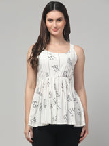 White Typographic Tunic Top