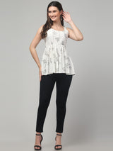 White Typographic Tunic Top