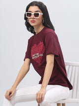 Maroon Printed T-shirt