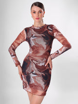 Marble Print Round Neck Bodycon Dress