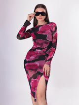 Marble Print Side Slit Midi Dress