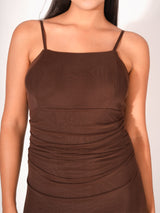 Neted Brown Spaghetti Mini Dress