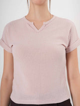 Self Design Half Sleeve Fitted Semi Crop Top