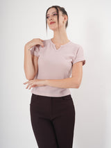 Self Design Half Sleeve Fitted Semi Crop Top