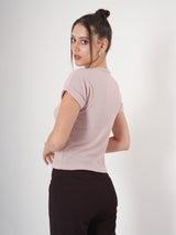 Self Design Half Sleeve Fitted Semi Crop Top