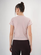 Self Design Half Sleeve Fitted Semi Crop Top