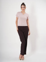 Self Design Half Sleeve Fitted Semi Crop Top