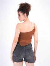 Self Design One Shoulder Sheer Top