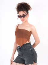 Self Design One Shoulder Sheer Top