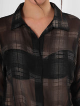 Sheer Check Crop Shirt With Spaghetti