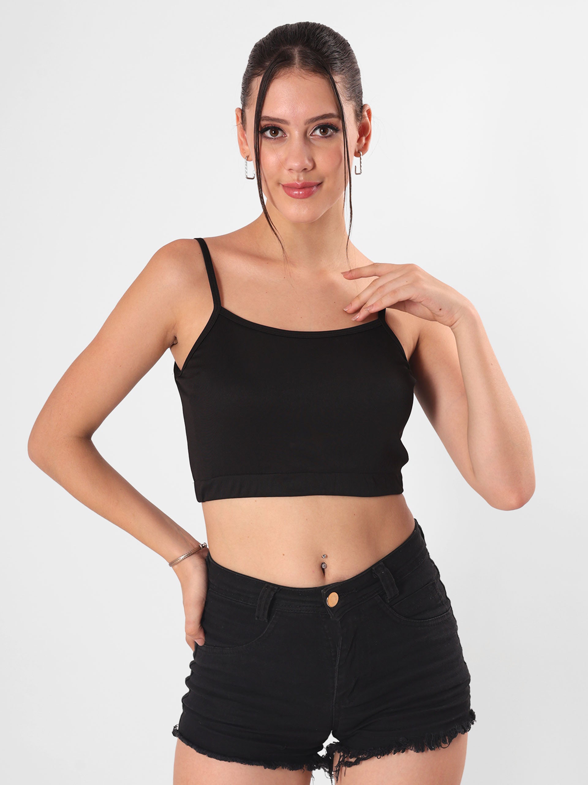 Sheer Check Crop Shirt With Spaghetti