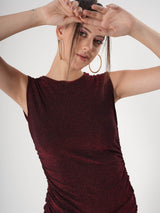 Sleeveless Maroon Partywear Bodycon Dress With Adjustable Side Strings