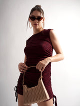Sleeveless Maroon Partywear Bodycon Dress With Adjustable Side Strings
