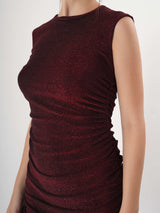 Sleeveless Maroon Partywear Bodycon Dress With Adjustable Side Strings